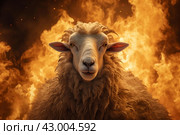 Fiery Nightmare sheep with fire flames. Generate ai. Стоковое AI-изображение, AI-художник Иван Рябоконь / Фотобанк Лори