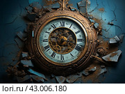Deteriorated Old broken clock. Generate AI. Стоковое AI-изображение, AI-художник Иван Рябоконь / Фотобанк Лори