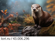 Curious Otter animal background. Generate Ai. Стоковое AI-изображение, AI-художник Иван Рябоконь / Фотобанк Лори