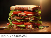 Robust Sandwich with beef and onion. Generate Ai. Стоковое AI-изображение, AI-художник Иван Рябоконь / Фотобанк Лори