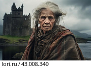 Mysterious Scot old woman scottish castle. Generate Ai. Стоковое AI-изображение, AI-художник Иван Рябоконь / Фотобанк Лори