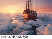 Serene Ship cruising among sea ice. Generate ai. Стоковое AI-изображение, AI-художник Иван Рябоконь / Фотобанк Лори