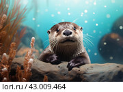 Sleek Otter animal background. Generate Ai. Стоковое AI-изображение, AI-художник Иван Рябоконь / Фотобанк Лори