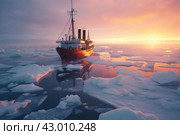 Frosty Ship cruising among sea ice. Generate ai. Стоковое AI-изображение, AI-художник Иван Рябоконь / Фотобанк Лори