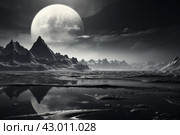 Spectral Monochrome big moon above the mountains. Generate ai. Стоковое AI-изображение, AI-художник Иван Рябоконь / Фотобанк Лори