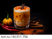Unrefined Pumpkin drink glass organic. Generate Ai. Стоковое AI-изображение, AI-художник Иван Рябоконь / Фотобанк Лори