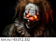 Petrifying Scary clown glowing. Generate Ai. Стоковое AI-изображение, AI-художник Иван Рябоконь / Фотобанк Лори