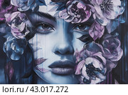 Woman's portrait with floral motifs. Стоковое AI-изображение, AI-художник Данил Руденко / Фотобанк Лори