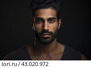 Bronzed South Asian male portrait. Generate ai. Стоковое AI-изображение, AI-художник Иван Рябоконь / Фотобанк Лори