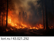 Uncontrolled Standing forest fire. Generate Ai. Стоковое AI-изображение, AI-художник Иван Рябоконь / Фотобанк Лори
