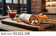 fresh grilled donner or shawarma. Стоковое AI-изображение, AI-художник Tatiana Syrtseva / Фотобанк Лори