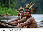 Amazonia tribe children latin. Generate Ai. Стоковое AI-изображение, AI-художник Иван Рябоконь / Фотобанк Лори