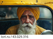 Hardworking Sikh adult taxi driver. Generate AI. Стоковое AI-изображение, AI-художник Иван Рябоконь / Фотобанк Лори
