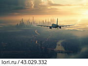 Majestic Aeroplane flying sky. Generate AI. Стоковое AI-изображение, AI-художник Иван Рябоконь / Фотобанк Лори