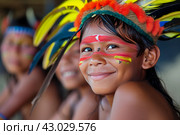 Curious Amazonia tribe children latin. Generate Ai. Стоковое AI-изображение, AI-художник Иван Рябоконь / Фотобанк Лори