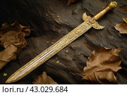 Majestic Ancient relic sword gold. Generate Ai. Стоковое AI-изображение, AI-художник Иван Рябоконь / Фотобанк Лори