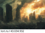 Ravaged Apocalyptic city. Generate Ai. Стоковое AI-изображение, AI-художник Иван Рябоконь / Фотобанк Лори