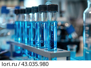 Modern Medical Research Laboratory. Scientific Lab Biotechnology. Equipment of that used in laboratories, hospitals, research labs, industry etc. Analysis of solvents, drugs, residues, pharmaceuticals. Стоковое AI-изображение, AI-художник Марина Демидюк / Фотобанк Лори