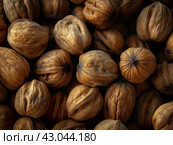 Abundance of Whole Walnuts. Стоковое AI-изображение, AI-художник Кирилл Черезов / Фотобанк Лори