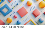 A bunch of colorful geometric shapes on a white background. Стоковое AI-видео, аниматор Юрий Поздников / Фотобанк Лори