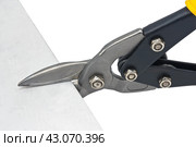 Ножницы по металлу на белом фоне. Metal scissors on white background. Стоковое фото, фотограф Татьяна Д / Фотобанк Лори