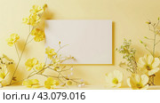 Blank Canvas Display with Yellow Flowers on Pastel Background, ai-generated item. Стоковое AI-изображение, AI-художник Юлия Паутова / Фотобанк Лори