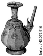 Ancient Bronze Art. Old Indian jug. Publication of the book "Meyers Konversations-Lexikon", Volume 7, Leipzig, Germany, 1910. Стоковая иллюстрация, иллюстратор Sergey Kohl / Фотобанк Лори