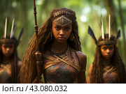 Amazon women with bow and arrows. Стоковое AI-изображение, AI-художник Михаил Коханчиков / Фотобанк Лори
