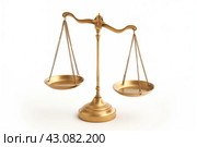 Balanced Golden Scales on White Background. Стоковое AI-изображение, AI-художник Кирилл Черезов / Фотобанк Лори