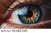 a closeup shoot to blue eyes. reflection at eyeball is clear. optics salon. Стоковое AI-видео, аниматор Ирина Михайличенко / Фотобанк Лори