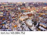 View from drone of Alekseev-Akatov Convent in old town of Voronezh. Стоковое фото, фотограф Яков Филимонов / Фотобанк Лори