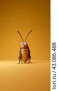 3d scared cockroach isolated on yellow background. Стоковое AI-изображение, AI-художник Катерина Ковалева / Фотобанк Лори