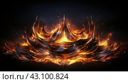 Several Fire Flames Burning on Black Background. Стоковое AI-изображение, AI-художник Юлия Гапеенко / Фотобанк Лори