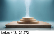 A stage with a fountain and a podium with the words quot water quot on it. Стоковое AI-изображение, AI-художник Элеонора Петрова / Фотобанк Лори