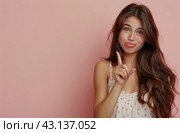 Young Girl Making Funny Face With Fingers. Стоковое AI-изображение, AI-художник Юлия Гапеенко / Фотобанк Лори
