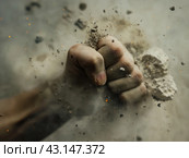 Fist Slamming into Dust. Стоковое AI-изображение, AI-художник Кирилл Черезов / Фотобанк Лори