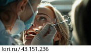 The dentist performs a preventive examination of the patient's teeth. The concept of dentistry. Стоковое AI-изображение, AI-художник Ярославский Максим / Фотобанк Лори