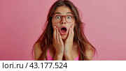 Woman With Glasses Making a Surprised Face. Стоковое AI-изображение, AI-художник Юлия Гапеенко / Фотобанк Лори