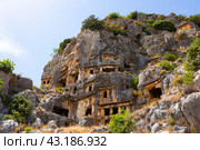 View of the ancient Lycian rock tombs in the city of Myra. Стоковое фото, фотограф Яков Филимонов / Фотобанк Лори