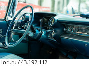 BERLIN - MAY 04, 2024: The interior of full-size luxury car Cadillac Sedan de Ville, 1959. Classic Days Berlin 2024. Редакционное фото, фотограф Sergey Kohl / Фотобанк Лори