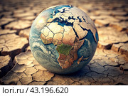 The concept of global warming of the planet earth. Dry and cracked earth, dry due to lack of rain. The effects of climate change. Стоковое AI-изображение, AI-художник Photojuli / Фотобанк Лори