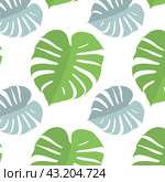 Двухцветный повторяющийся узор с листьями монстеры. Two-tone repeating pattern with monstera leaves. Редакционная иллюстрация, иллюстратор Ирина Щербакова / Фотобанк Лори