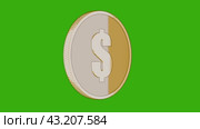 A cartoon style gold coin rotates around itself on a chrome key. Seamless animation. Money, bank, loans. A gold coin with a dollar symbol is tilted and rotated. Coin for casino. Currency. Donations. Стоковая анимация, аниматор Alexander / Фотобанк Лори