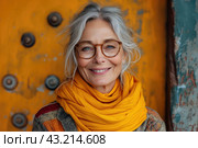 Happy cool old lady portrait, grandmother with extravagant style, fashionable clothes, seniority and elderly people. Стоковое AI-изображение, AI-художник Станислав Тарко / Фотобанк Лори