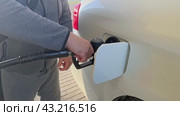 Car refueling on petrol station. Fuel pump at station. Refueling the car at a gas station fuel pump. Man driver hand refilling and pumping gasoline oil the car with fuel at the refuel station. Стоковое видео, видеограф Ирина Михайличенко / Фотобанк Лори