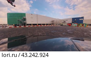 The drift car on the site performs a demonstration race. Shooting with a 360 degree camera. Russia.Moscow. 26.05.24 (2024 год). Редакционное видео, видеограф Ярославский Максим / Фотобанк Лори