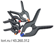 Пластмассовые зажимы на белом фоне. C clamps on white background. Стоковое фото, фотограф Татьяна Д / Фотобанк Лори