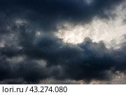 Dark dense gloomy dramatic thundercloud. Стоковое фото, фотограф Радомир Тарасов / Фотобанк Лори