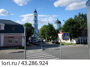 Богоявленский собор в центре города Ногинска, вид с улицы Рогожской. Солнечный летний день (2020 год). Редакционное фото, фотограф Александр Кузнецов / Фотобанк Лори