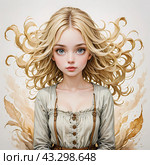 Акварель. Портрет милой  красивой девушки. Watercolor. Portrait of a cute beautiful girl. Стоковое AI-изображение, AI-художник Гер Олег / Фотобанк Лори